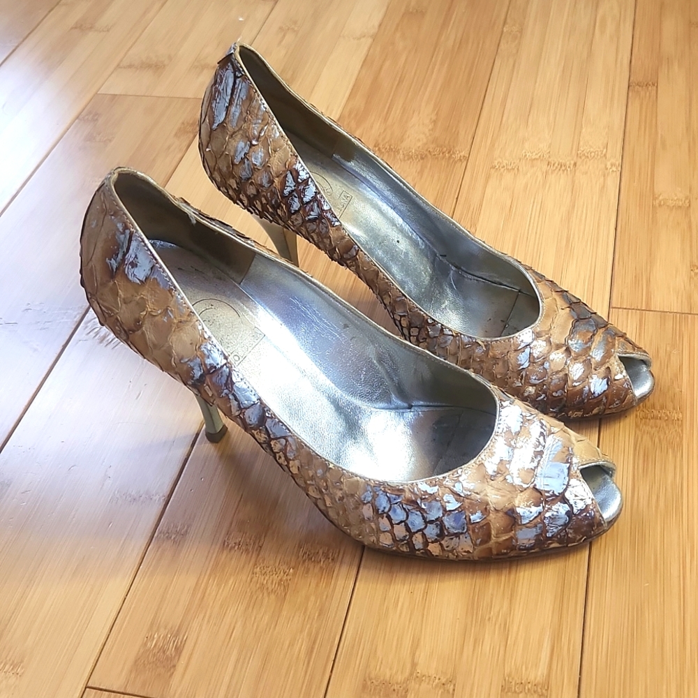 Italian Designer Unique Mermaid snake leather heel